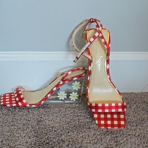Jessica Simpson red gingham plaid Aysie wedge shoe-8